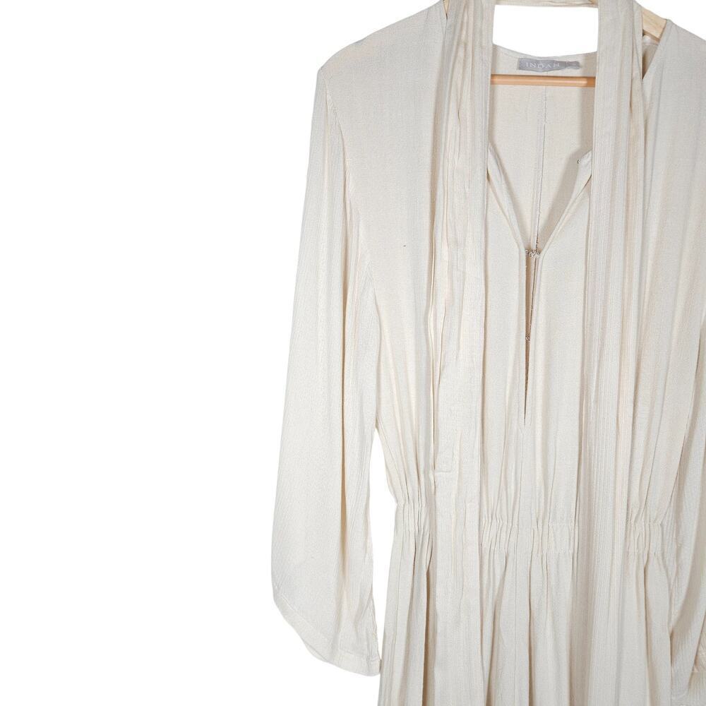 Indah Jumpsuit Small Cream Linen Blend Long Sleeves Neck Tie One Piece Outfit - Picture 3 of 15